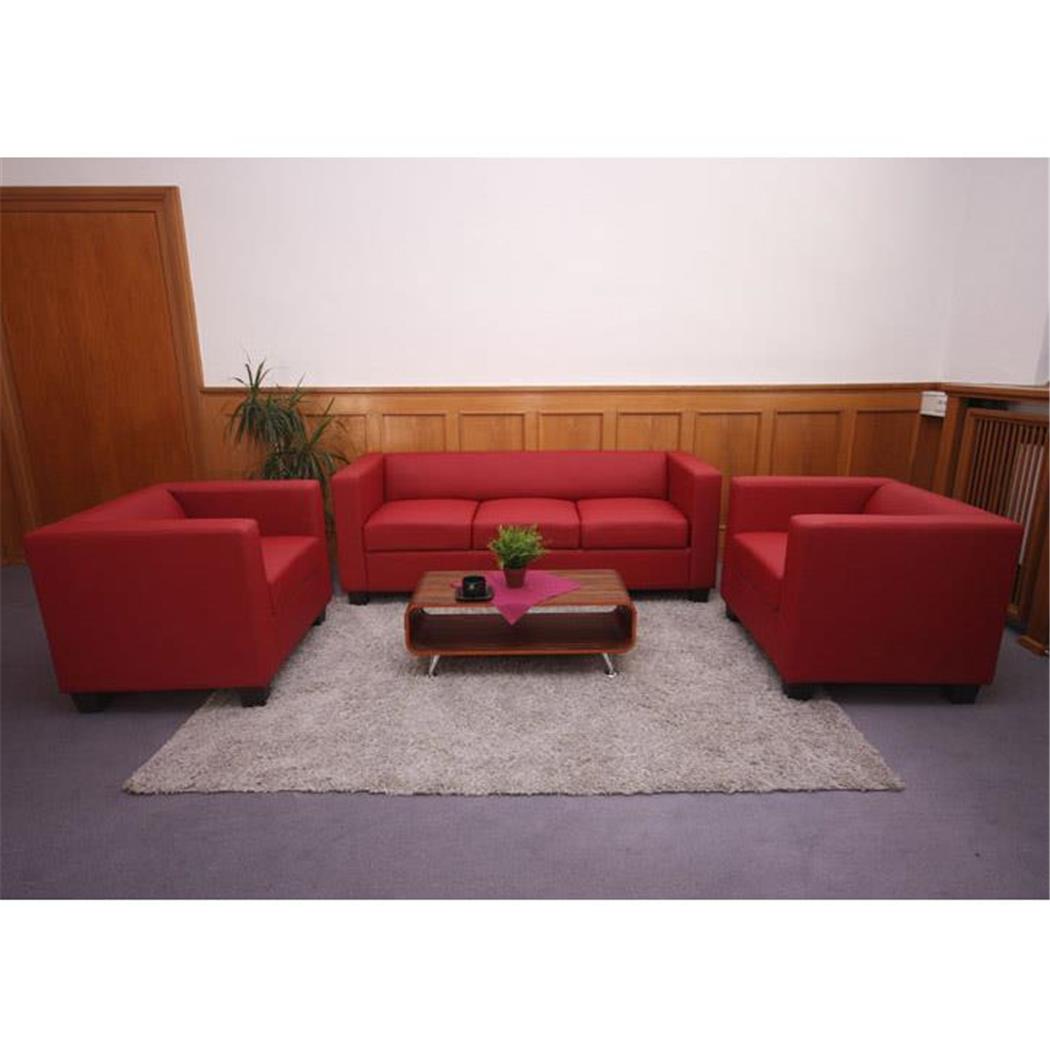 Set divani 3+1+1 modello BASILIO, Design Elegante, Grande Comfort, in Pelle colore Rosso