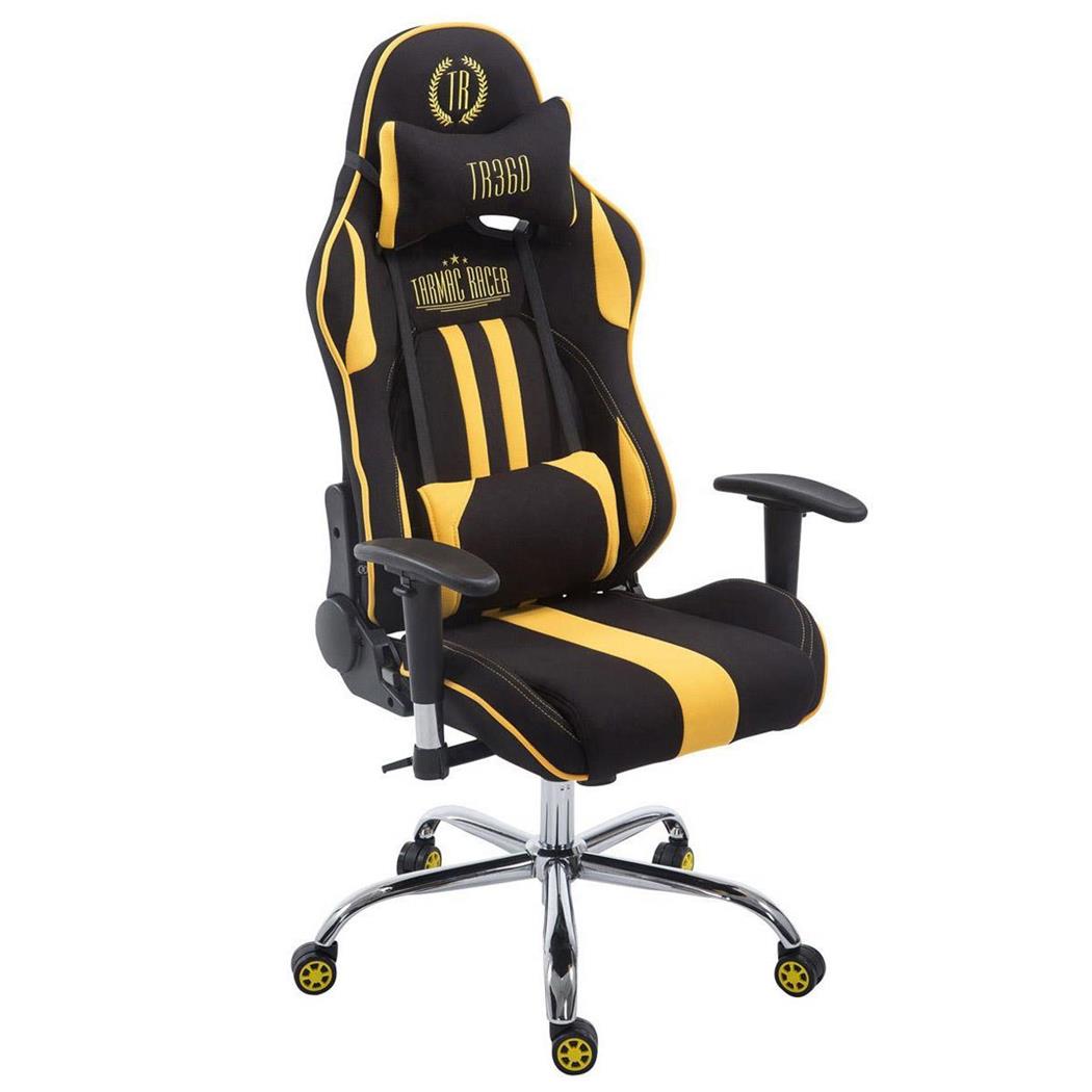 Poltrona Gaming LOGAN TESSUTO, Reclinabile, XXL, con Cuscini, colore Nero/Giallo