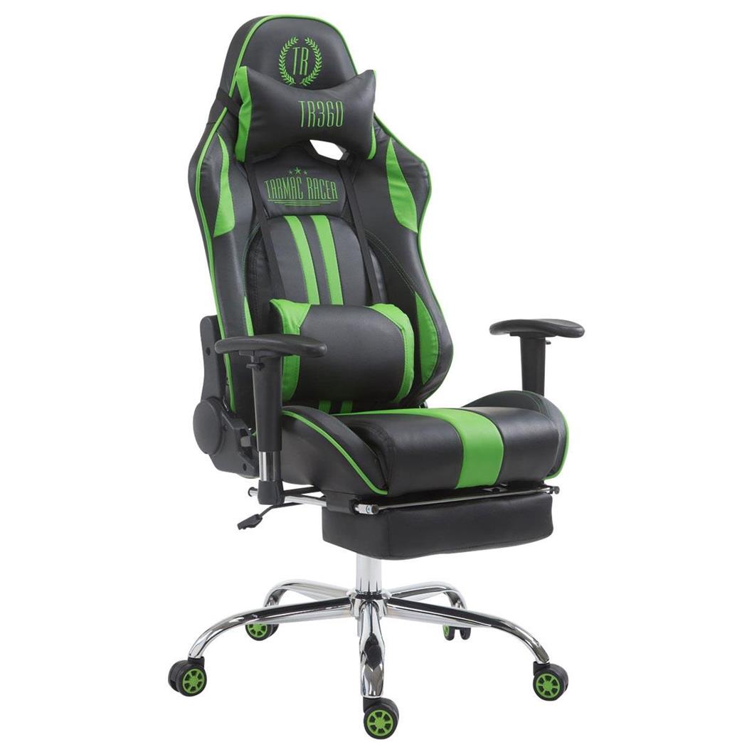 Poltrona Gaming LOGAN con Poggiapiedi, Reclinabile, con Cuscini, in Pelle Nero/Verde