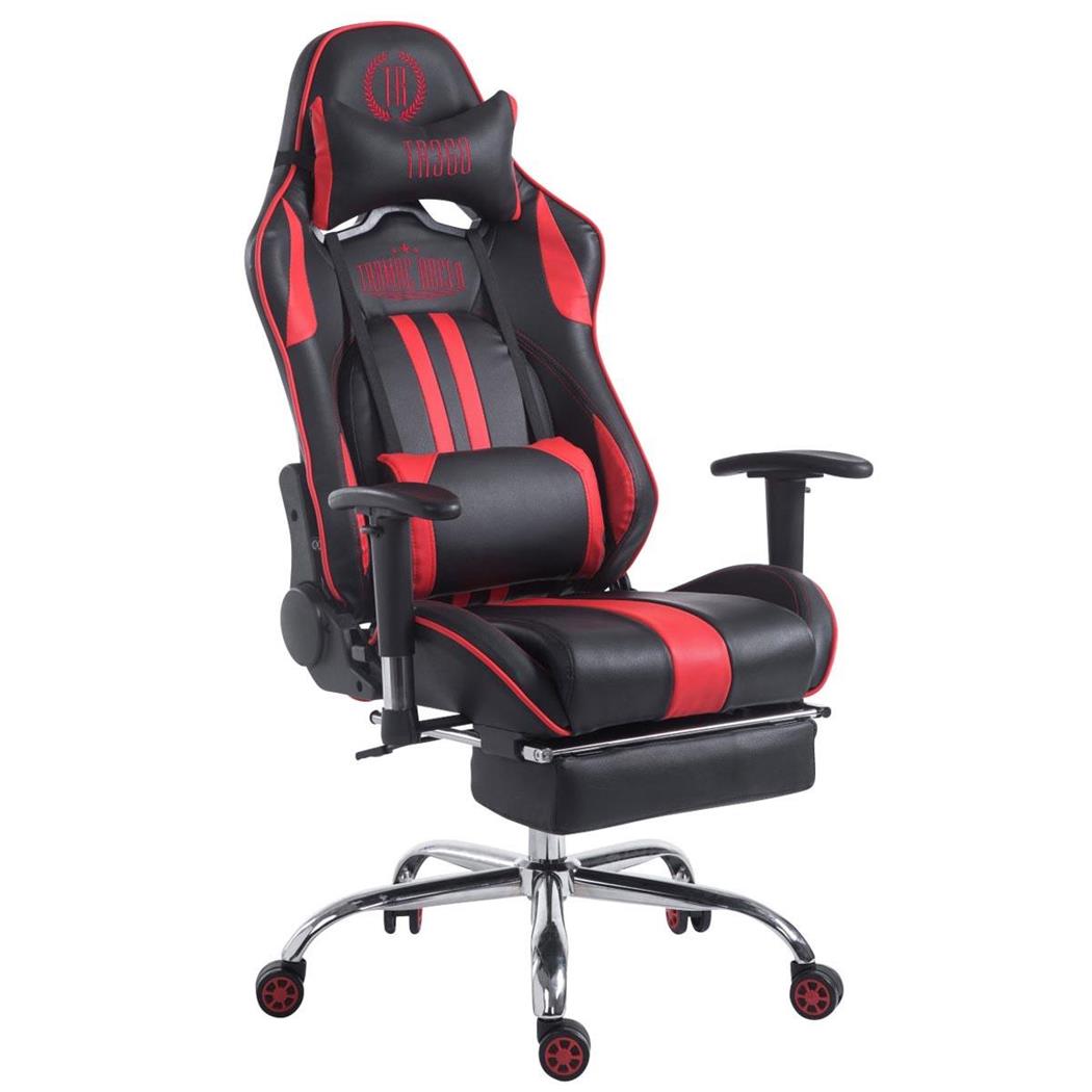 Poltrona Gaming LOGAN con Poggiapiedi, Reclinabile, con Cuscini, in Pelle Nero/Rosso