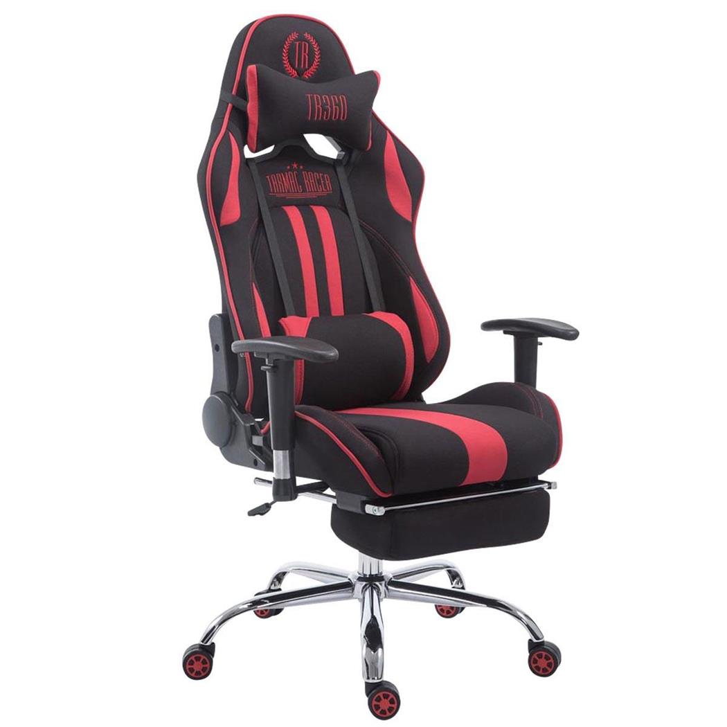 Poltrona Gaming LOGAN TESSUTO con Poggiapiedi, Reclinabile, con Cuscini, Nero/Rosso