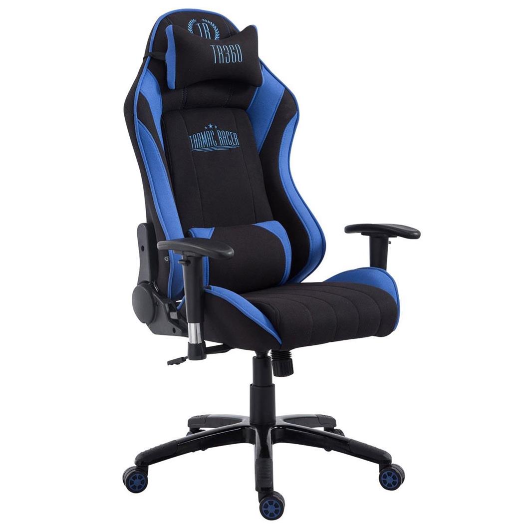 Sedia Gaming TURBO TESSUTO, Cuscino Lombare e Cervicale, XXL, colore Nero/Blu