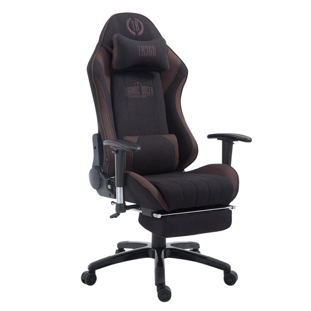 Sedia Gaming TURBO TESSUTO con Poggiapiedi, Reclinabile, con Cuscini, Nero/Marrone