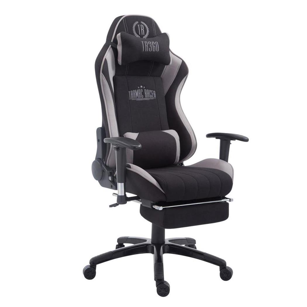 Sedia Gaming TURBO TESSUTO con Poggiapiedi, Reclinabile, con Cuscini, Nero/Grigio