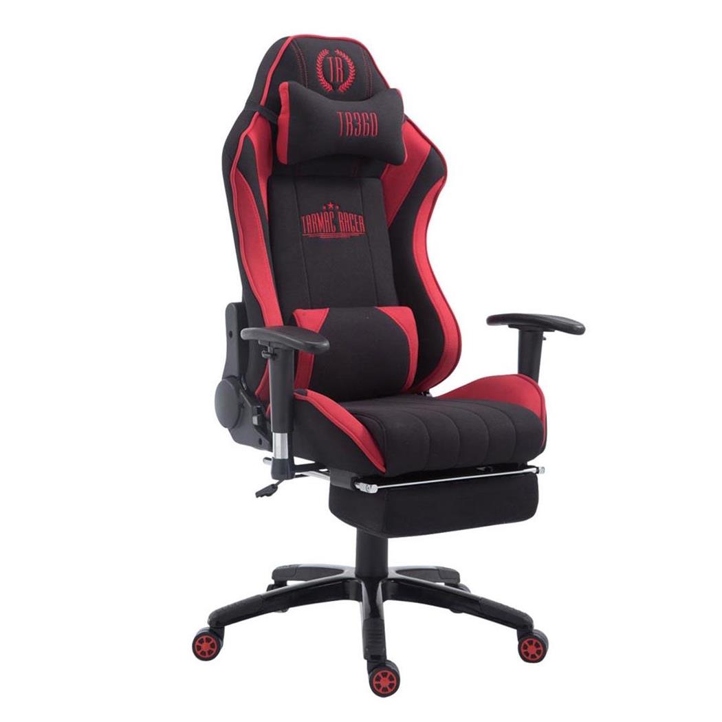 Sedia Gaming TURBO TESSUTO con Poggiapiedi, Reclinabile, con Cuscini, Nero/Rosso