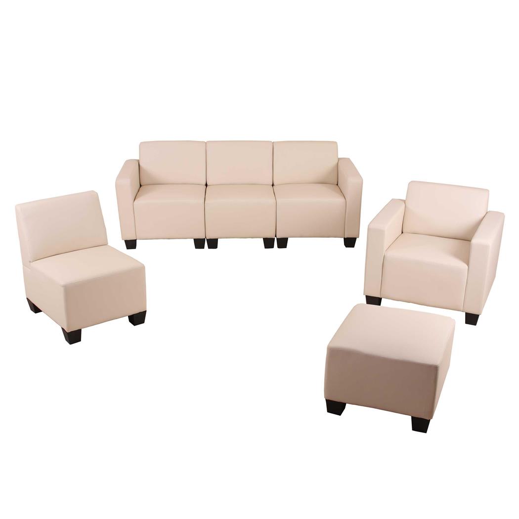 Set divani 3+1+1 modello LYON, Design e Comfort, in Pelle color Panna