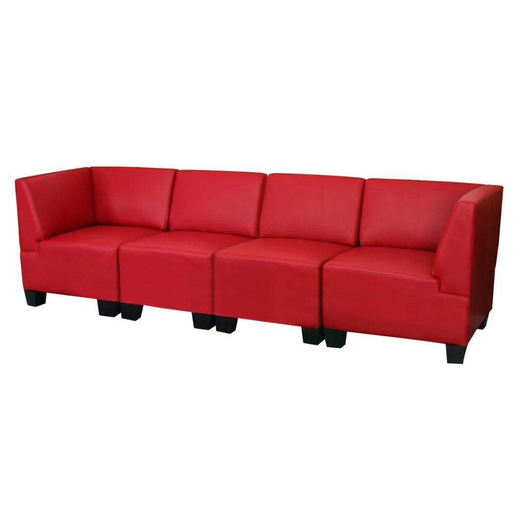 Divano modulare 4 posti LYON, Braccioli alti, Design e Comfort, in Pelle colore Rosso