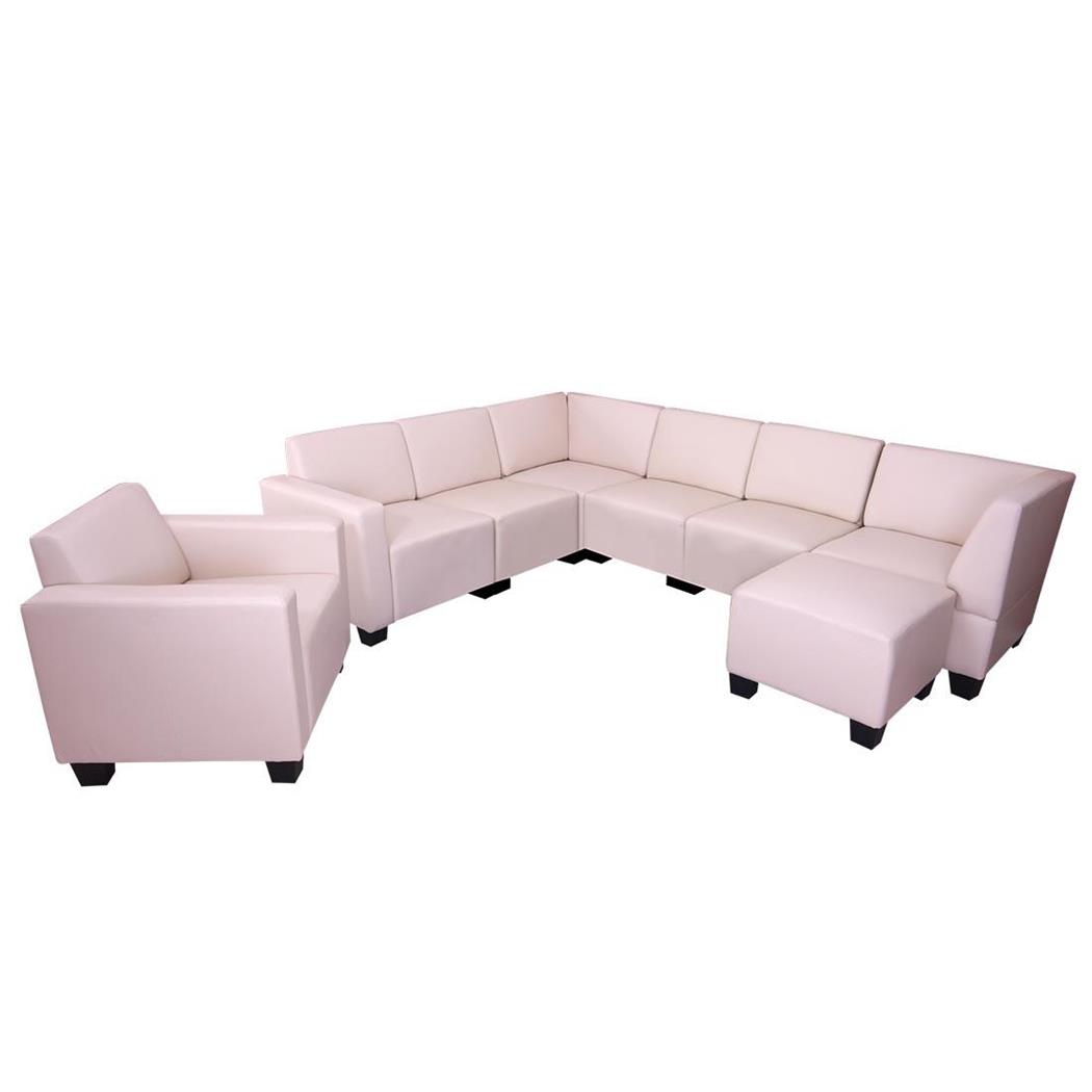 Set divani 6+1+1 modello LYON, Design Moderno e Comfort, in Pelle colore Panna