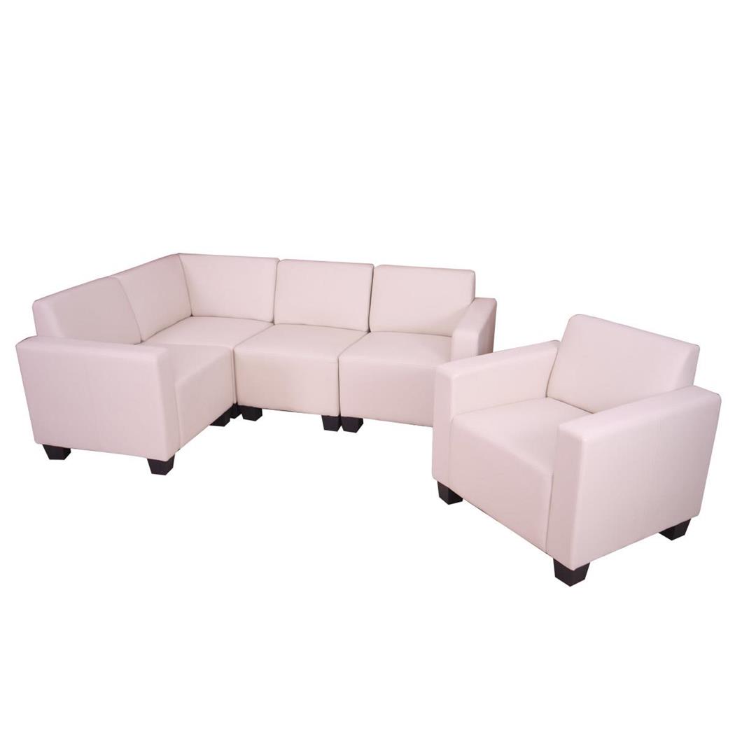 Set divano 4+1 modello LYON, Design Moderno e Comfort, in Pelle colore Panna