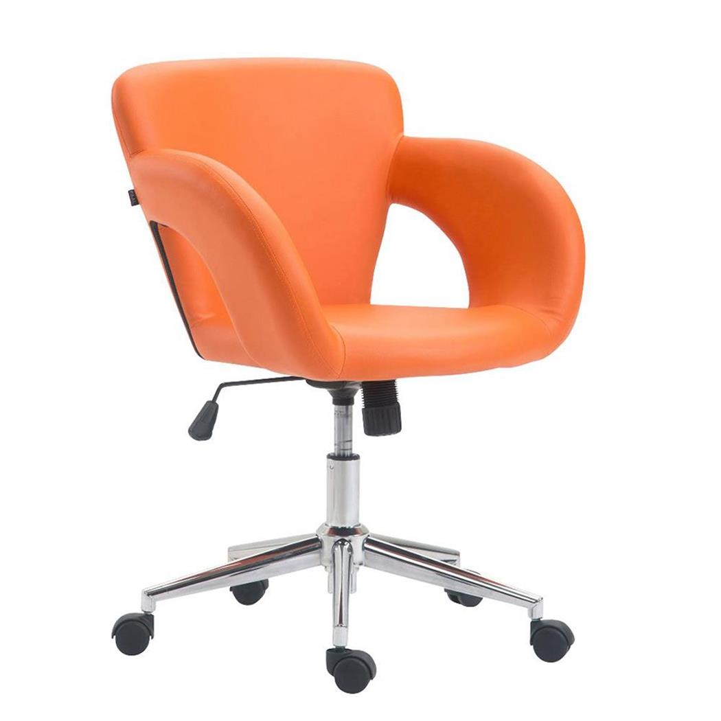 Sedia / Sgabello da ufficio CAMILLO, Comoda Imbottitura con Braccioli, Rivestimento in Pelle, colore Arancione