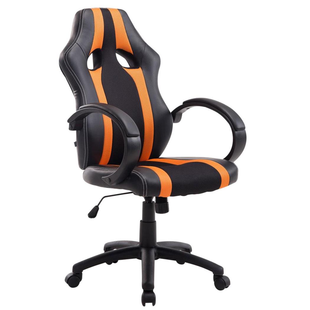 Sedia Gaming per ufficio WIND BASE, con Ampio Schienale, Design esclusivo, in Pelle, colore Nero/Arancione