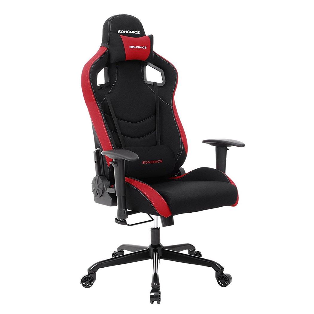 Sedia Gaming TILA, Schienale Reclinabile, con Cuscini, in Tessuto colore Nero/Rosso