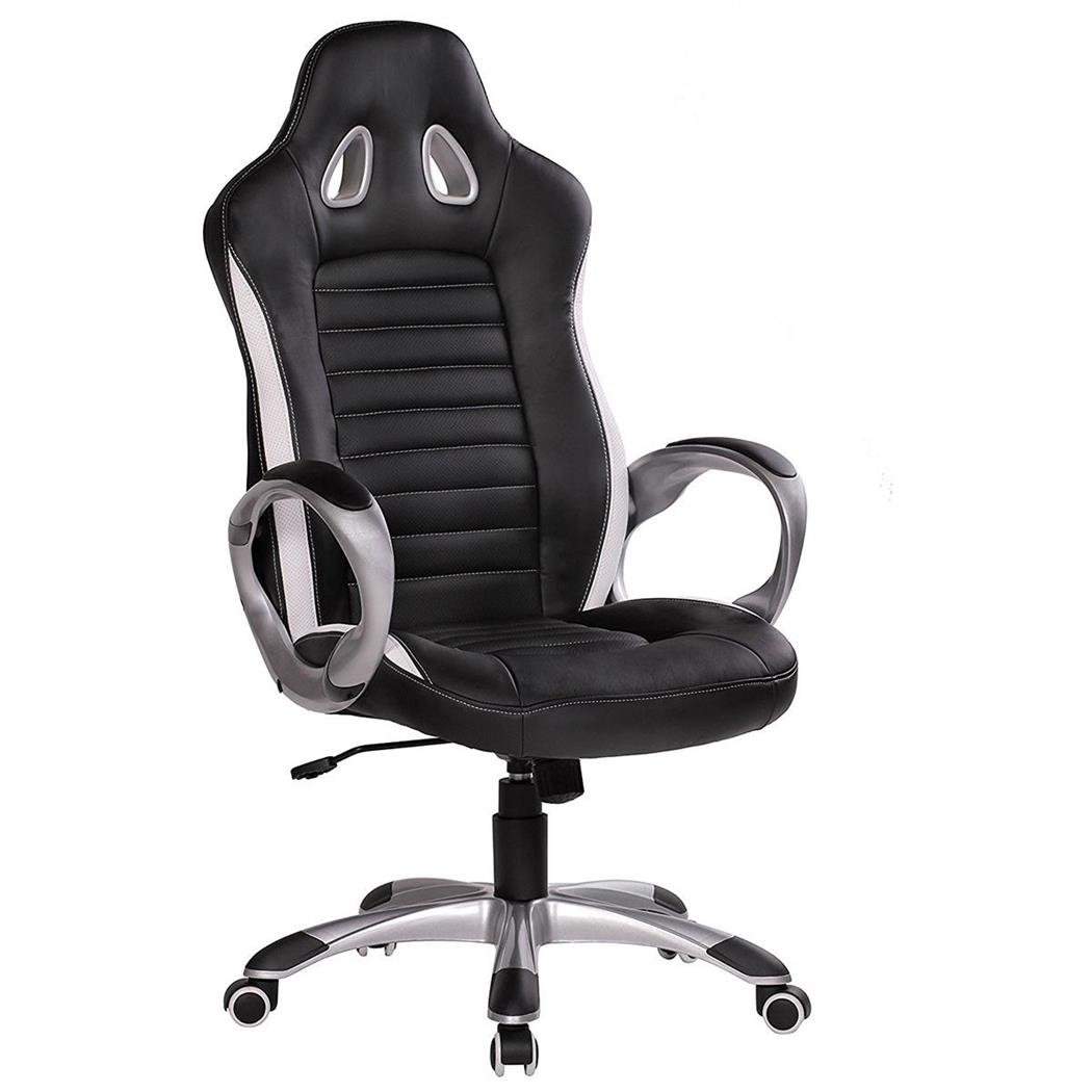 Sedia Gaming MUSAKU, Stile Sportivo e Di Classe, in Pelle colore Nero e Bianco