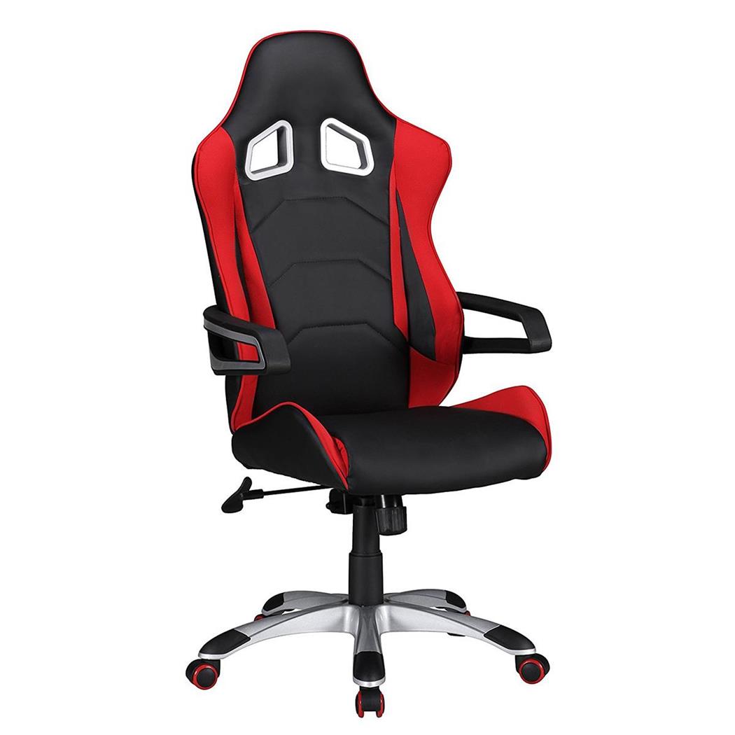 Poltrona Gaming RUBEN, Design Sportivo, Tessuto, Nero e Rosso