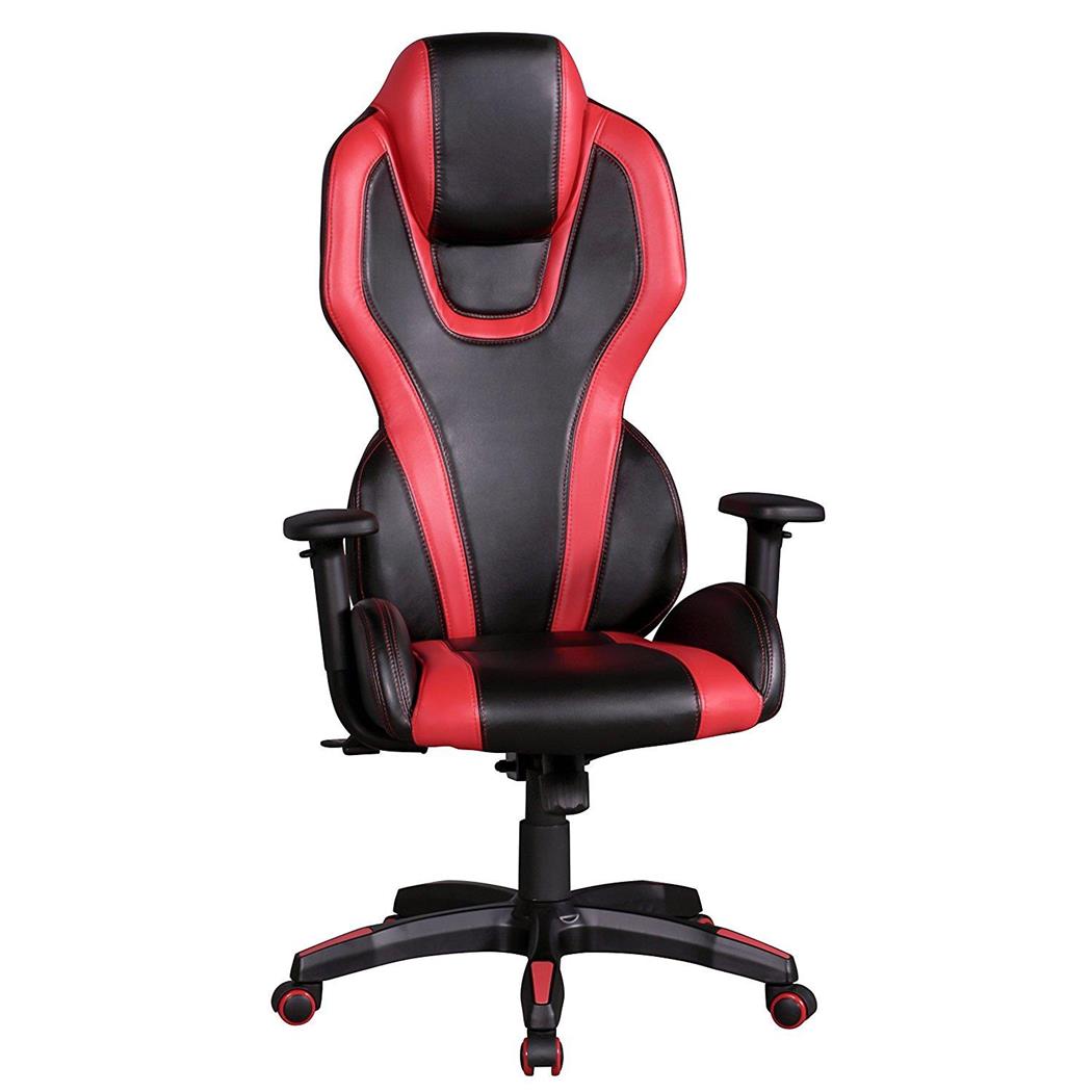 Sedia per ufficio IRIS, Design Racer, Poggiatesta integrato, in colore Nero / Rosso