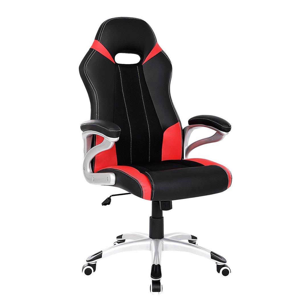 Sedia da ufficio Gaming ISOS, Extra imbottitura, in Rete Traspirante e Pelle, color Nero / Rosso