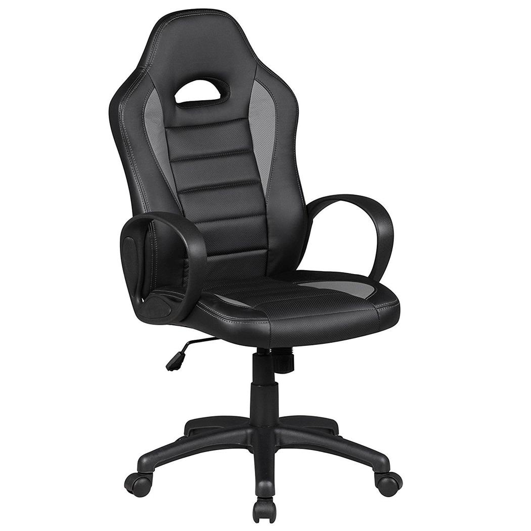 Sedia Gaming CHAM, Meccanismo Basculante, in Rete e Pelle, colore Nero e Grigio scuro