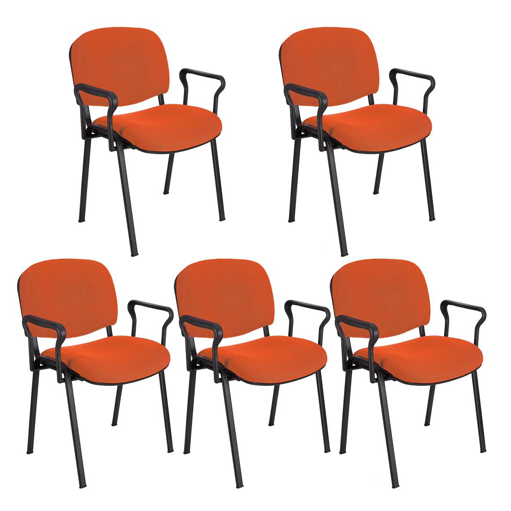 Lotto da 5 sedie per Sala Attesa MOBY BASE CON BRACCIOLI, Pratica e Impilabile, in Arancione e Gambe Nere