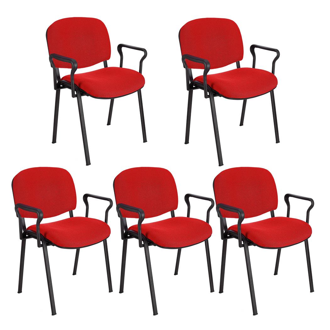 Lotto da 5 sedie per Sala Attesa MOBY BASE CON BRACCIOLI, Pratica e Impilabile, in Rosso e Gambe Nere