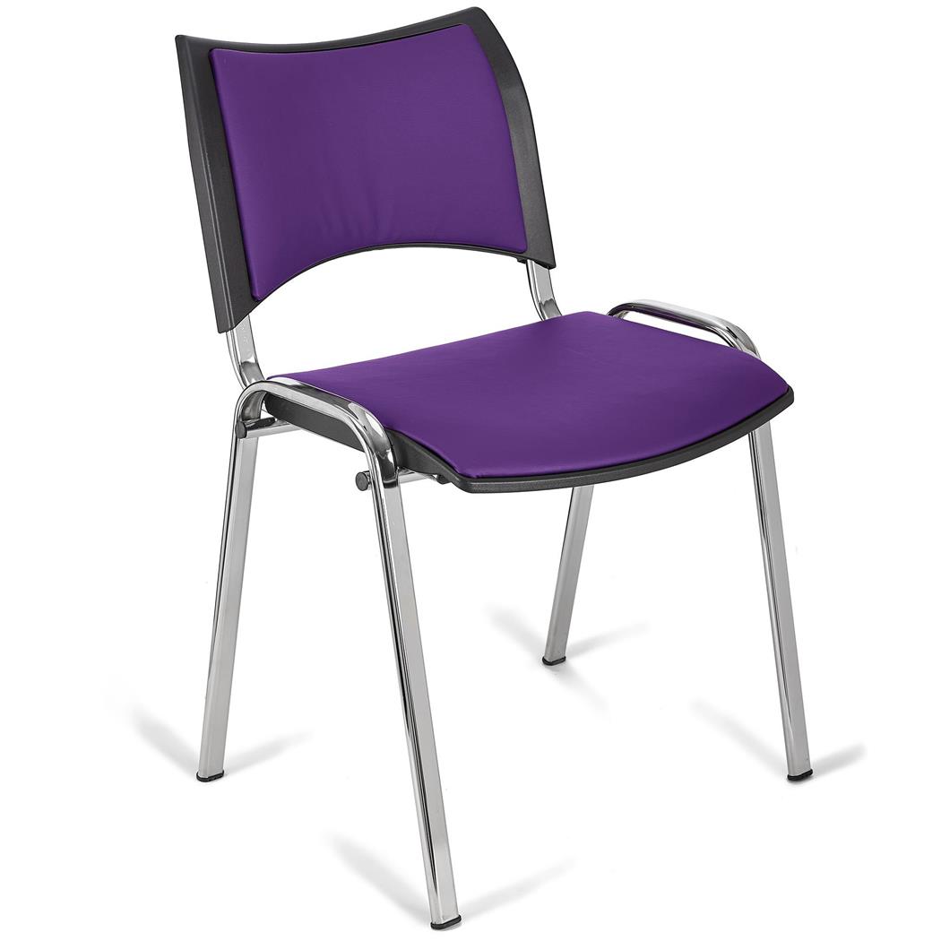 Sedia da Attesa ROMMEL PELLE, Comoda Imbottitura, Impilabile, in Viola e Gambe Cromate