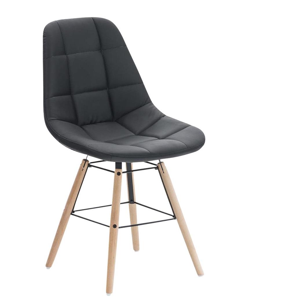 Sedia per Ospiti TOMMY, Design Scandinavo, in Legno color Faggio e Pelle Nera