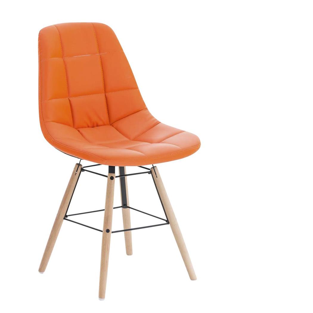 Sedia per Ospiti TOMMY, Design Scandinavo, in Legno color Faggio e Pelle color Arancione