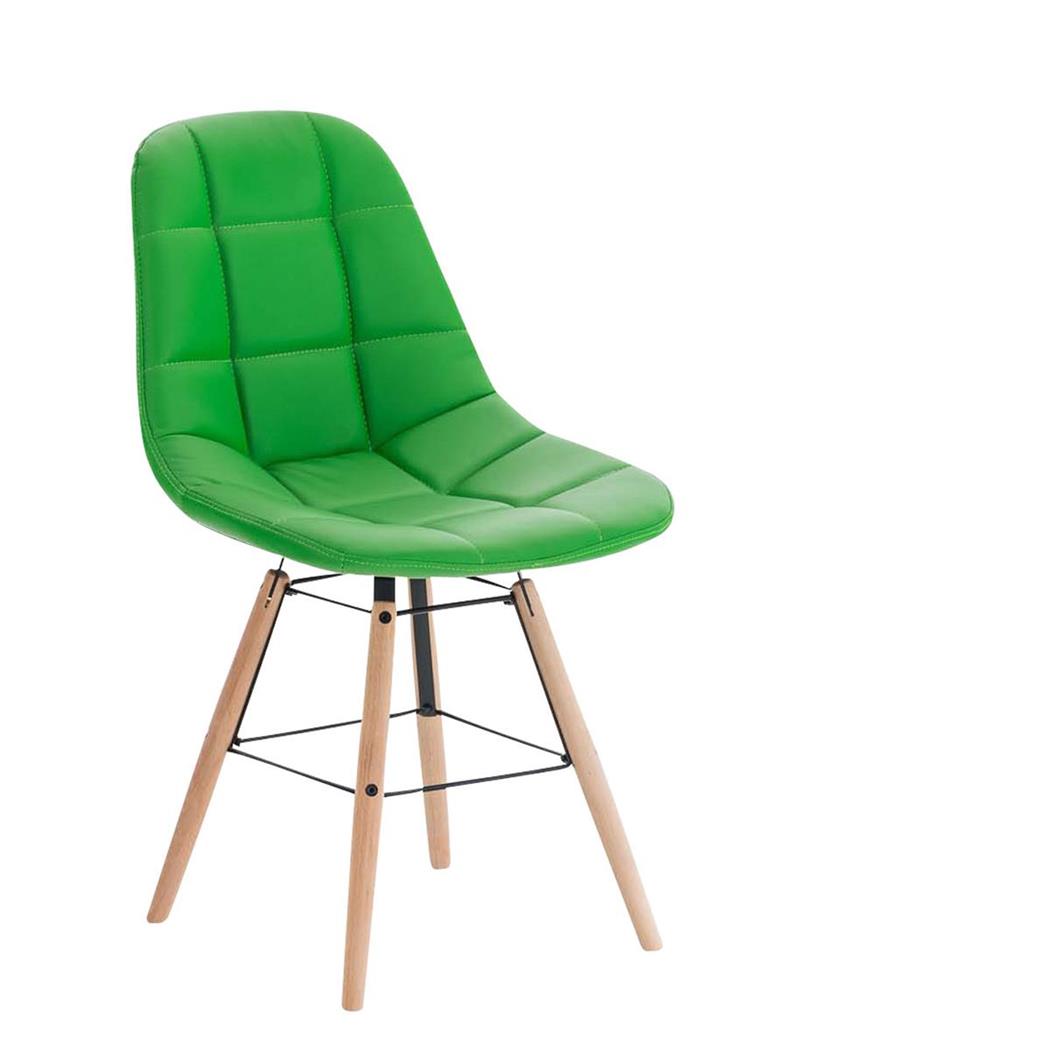 Sedia per Ospiti TOMMY, Design Scandinavo, in Legno color Faggio e Pelle color Verde