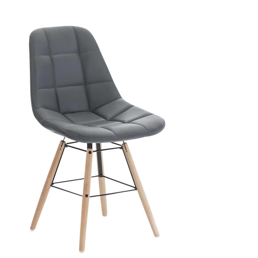 Sedia per Ospiti TOMMY, Design Scandinavo, in Legno color Faggio e Pelle color Grigio