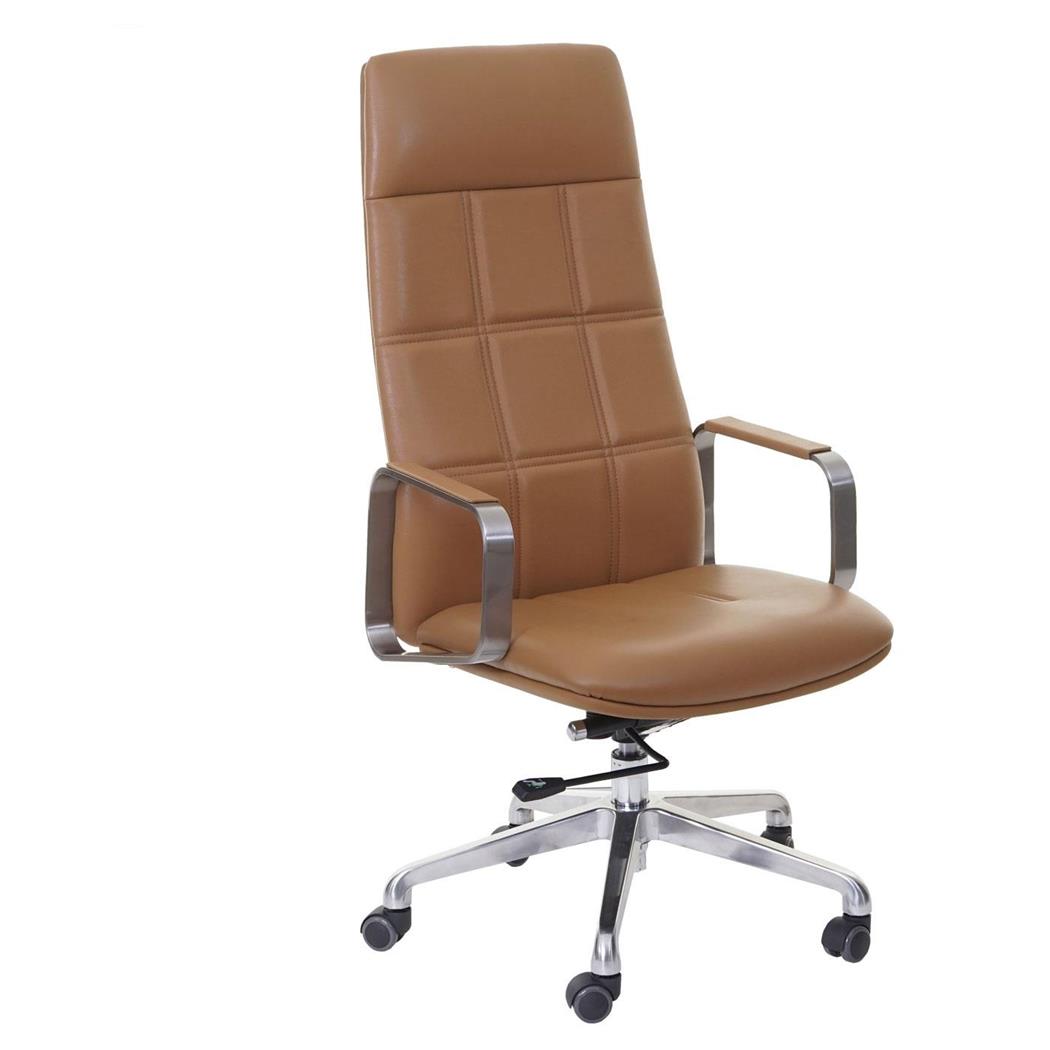 Sedia da ufficio ROKE, Certificato ISO 9001, Basculante, In Vera Pelle, color Marrone Chiaro