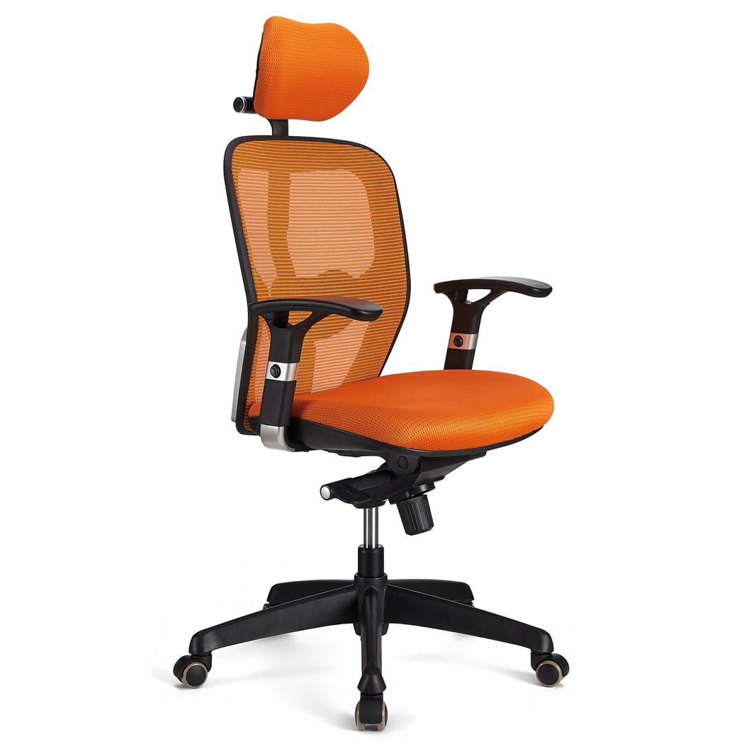 DEMO# Sedia Ergonomica FELIX PRO, Sostegno Lombare Regolabile, Uso Professionale, in Arancione