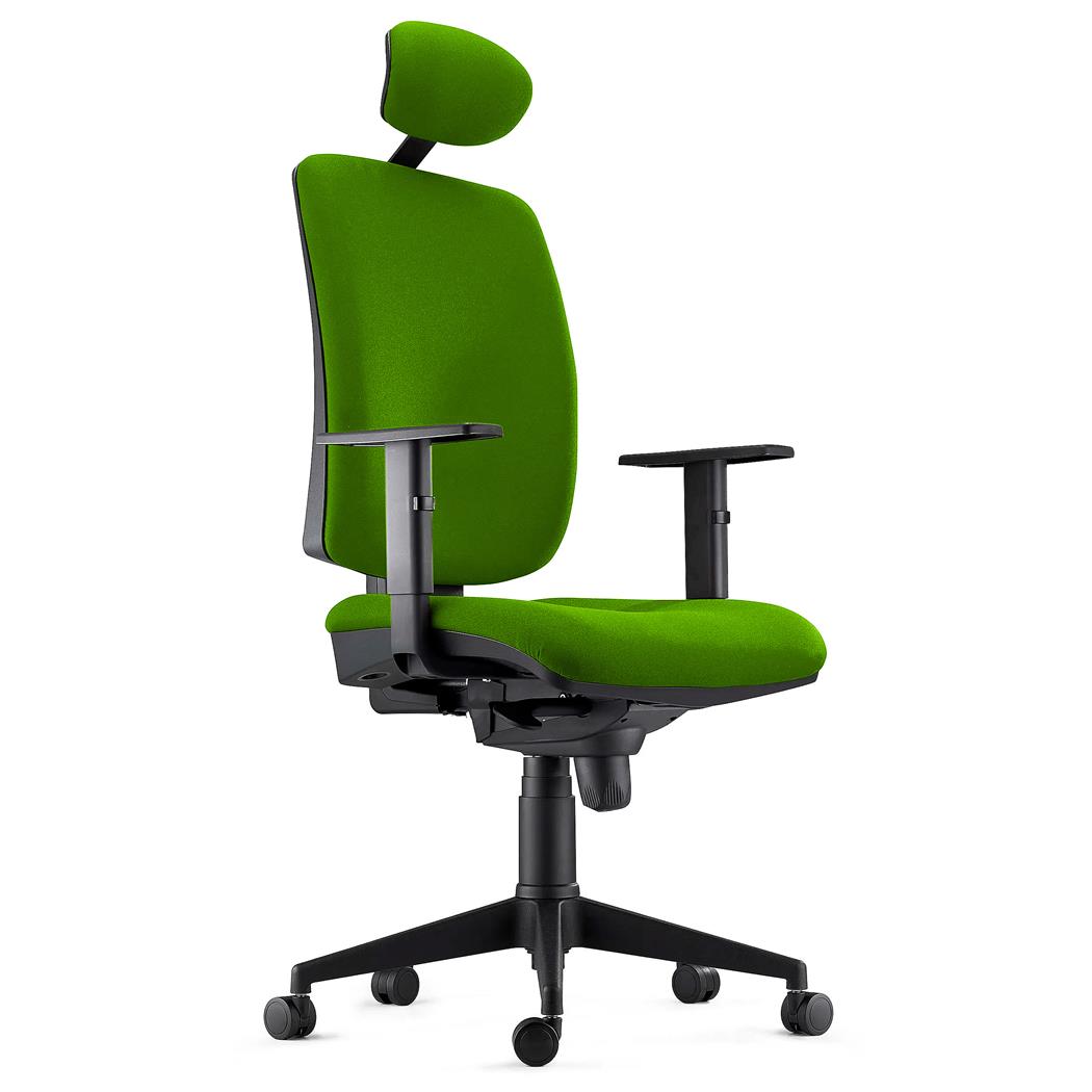 Sedia Ergonomica PIERO, in Tessuto color Verde, con Poggiatesta e Braccioli Regolabili