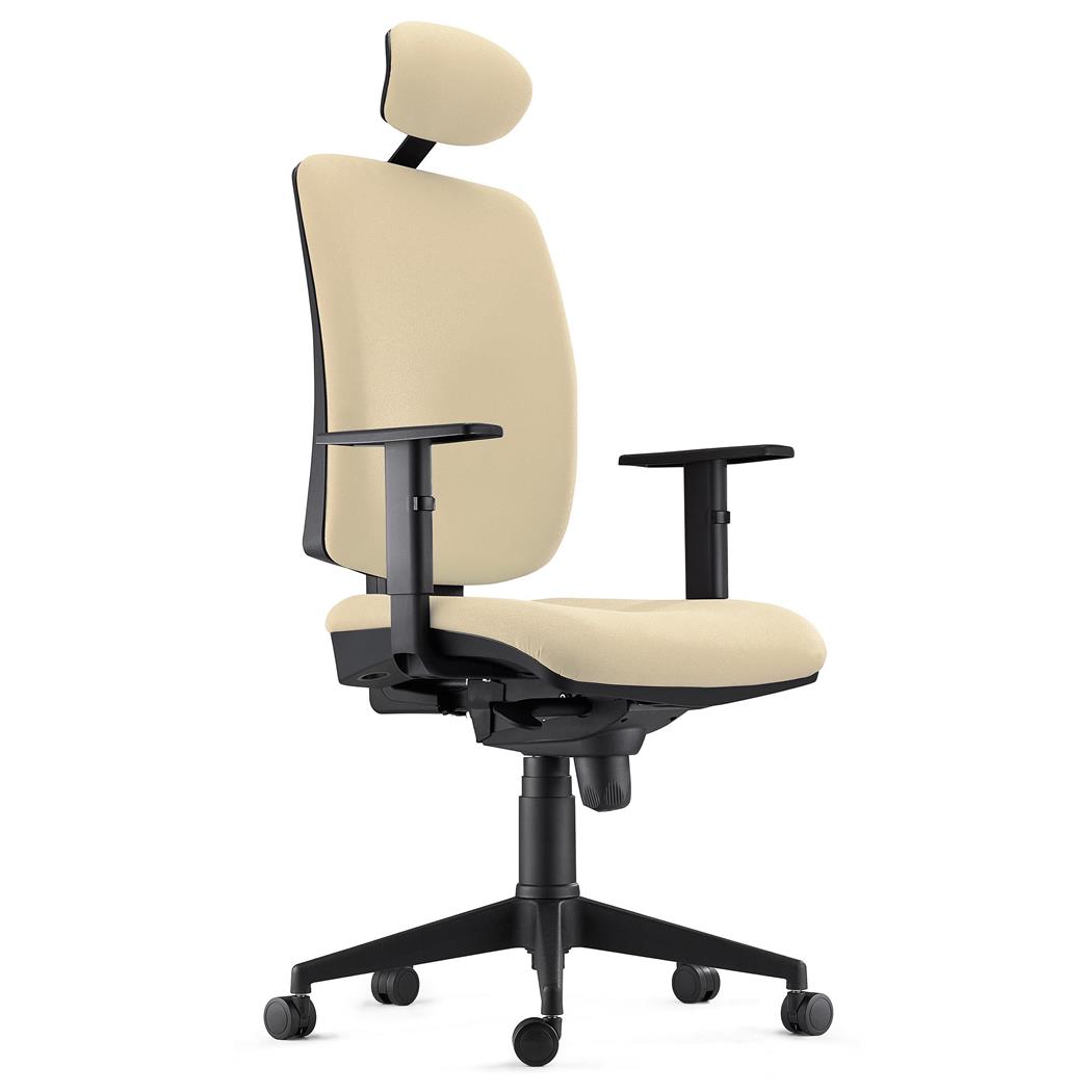 Sedia Ergonomica PIERO, in Tessuto color Crema, con Poggiatesta e Braccioli Regolabili