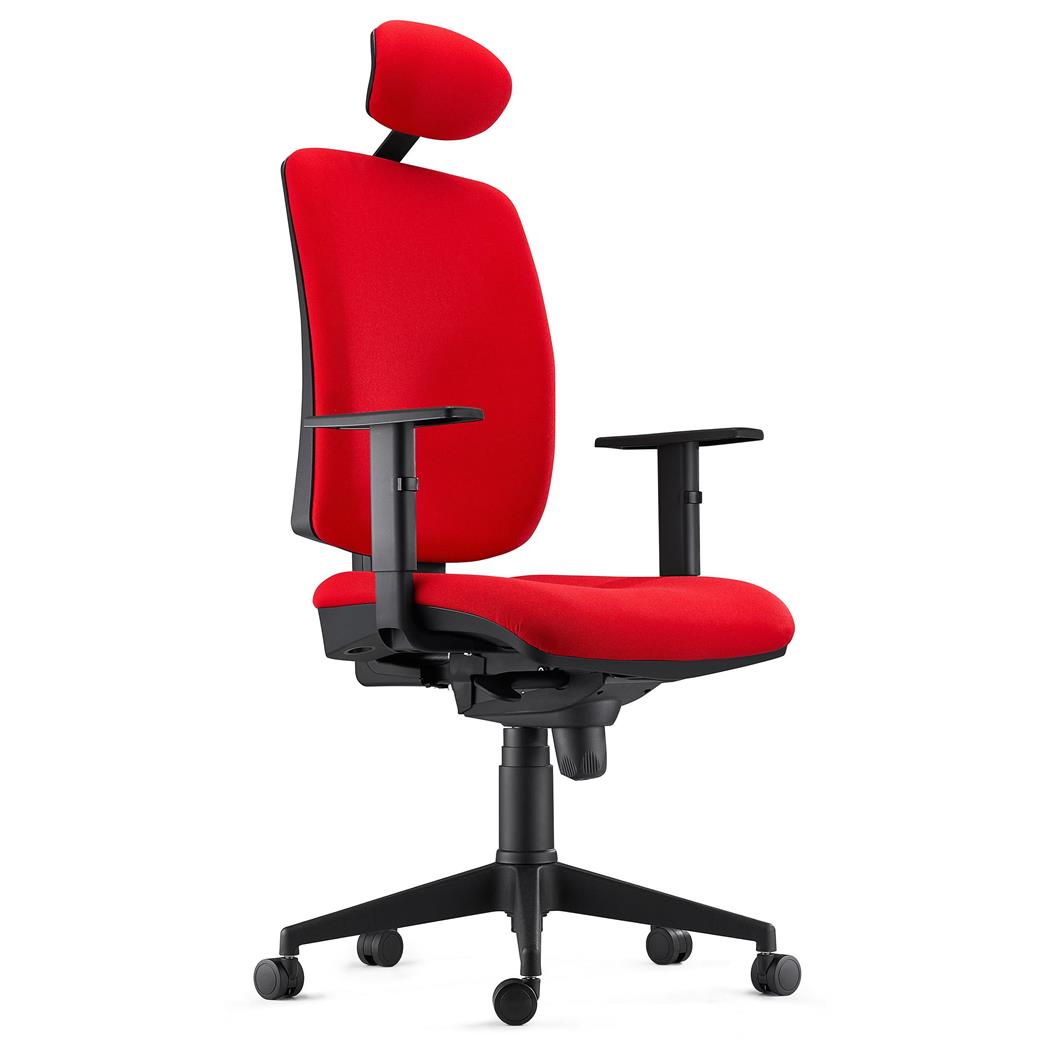 Sedia Ergonomica PIERO, in Tessuto color Rosso, con Poggiatesta e Braccioli Regolabili