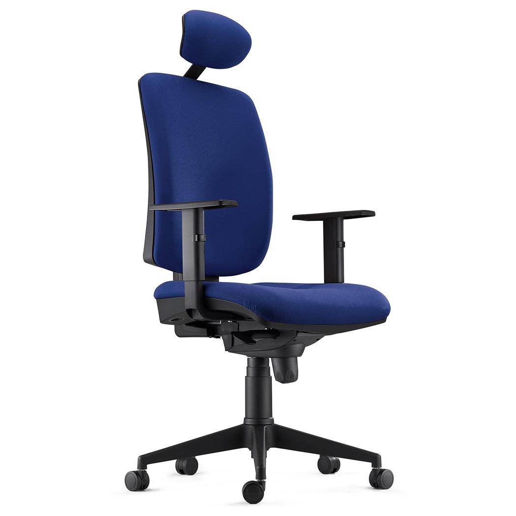 Sedia Ergonomica PIERO, in Tessuto color Blu Scuro, con Poggiatesta e Braccioli Regolabili