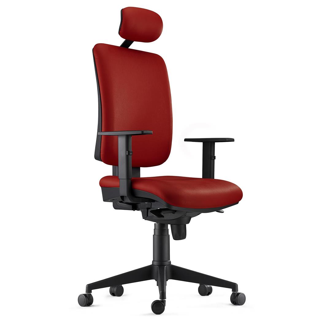 Sedia Ergonomica PIERO, in Pelle color Bordeaux, con Poggiatesta e Braccioli Regolabili