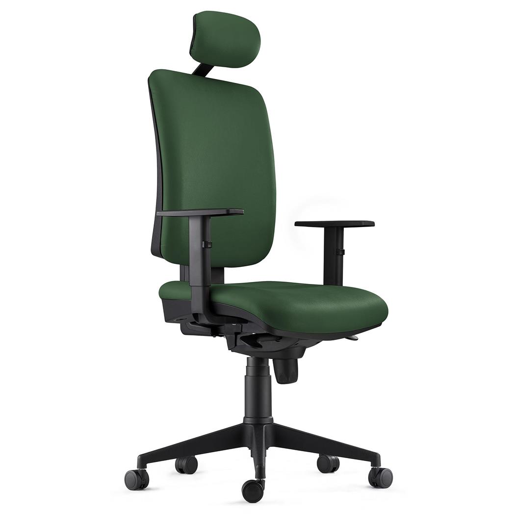 Sedia Ergonomica PIERO, in Pelle color Verde, con Poggiatesta e Braccioli Regolabili