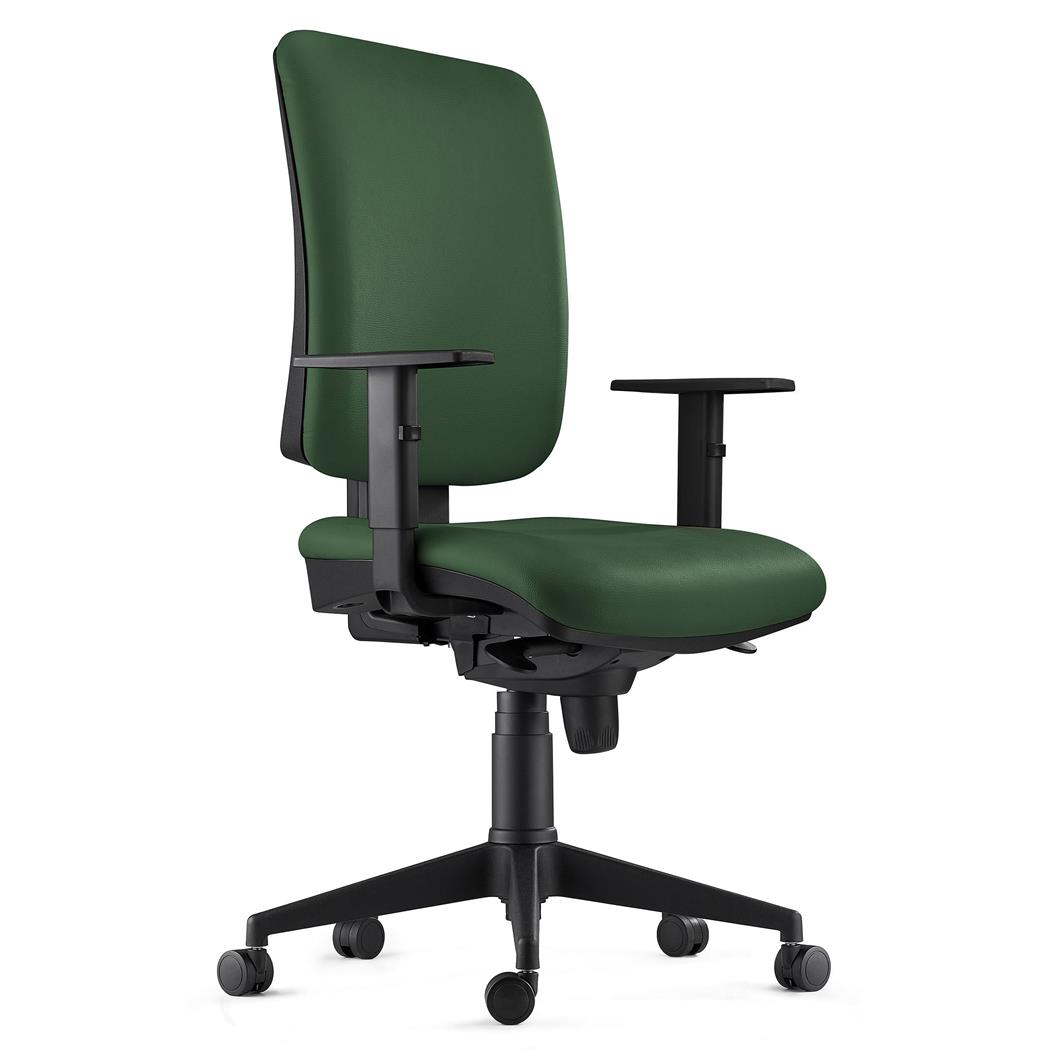 Sedia Ergonomica PIERO, in Pelle color Verde, con Braccioli Regolabili