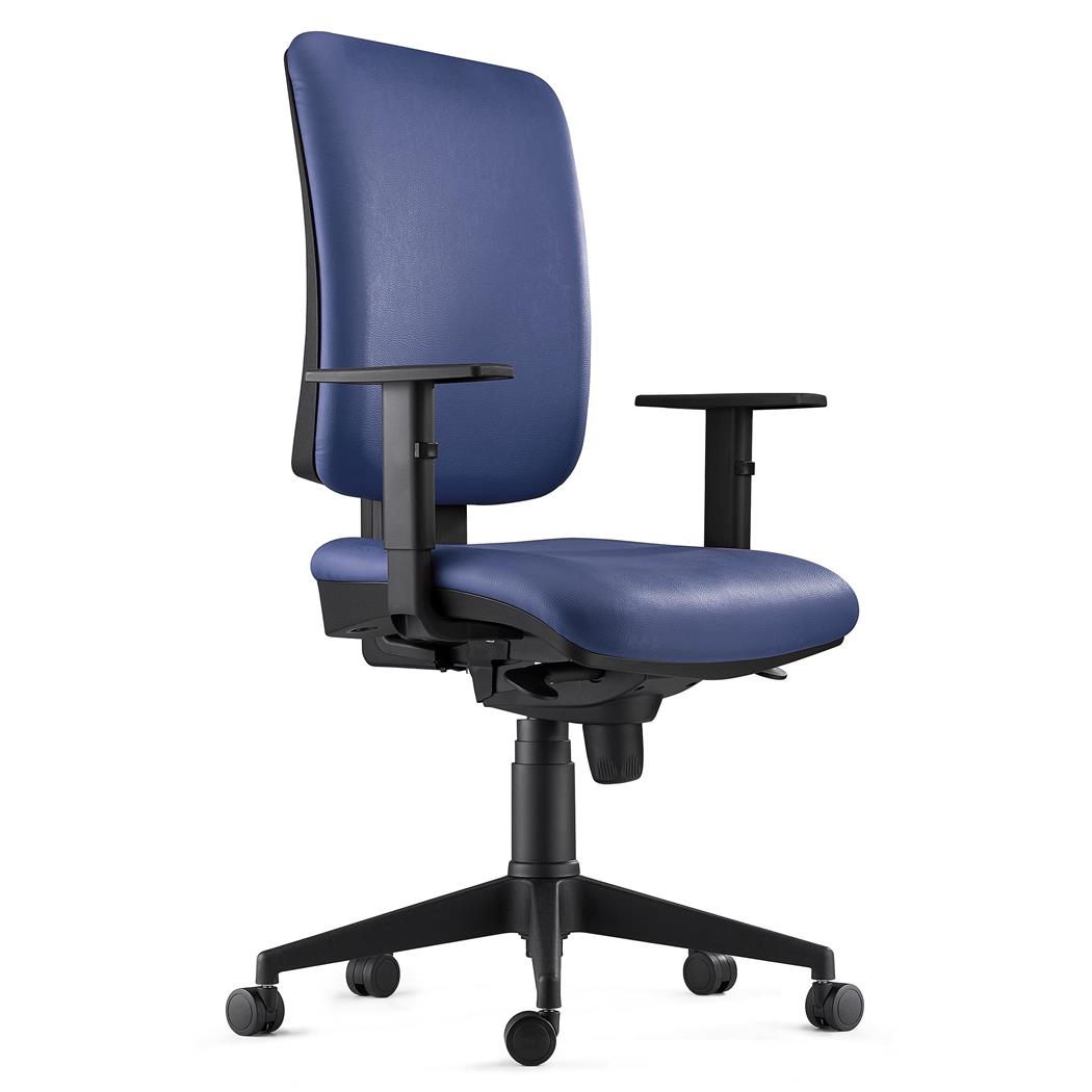 Sedia Ergonomica PIERO, in Vera Pelle color Blu, con Braccioli Regolabili