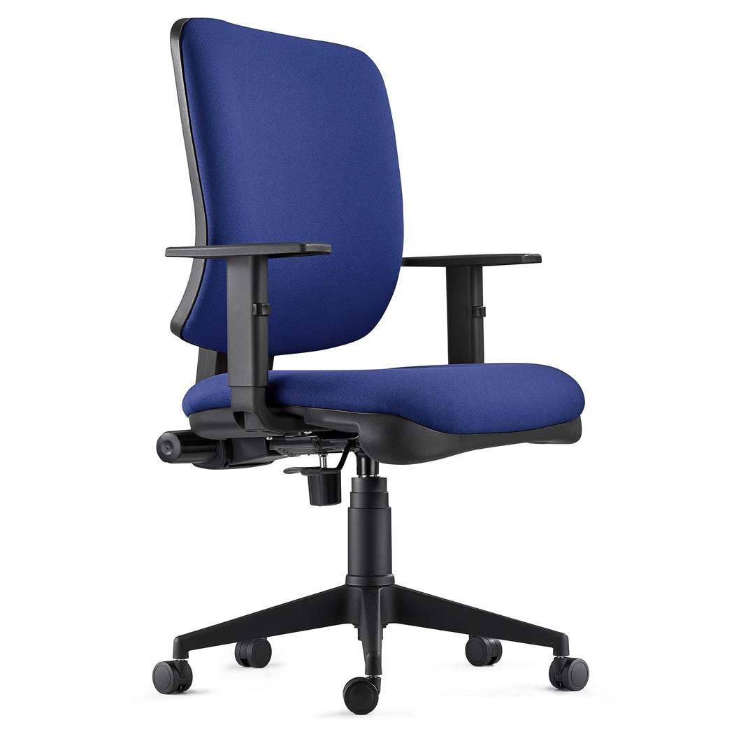 Sedia Ergonomica DIEGO, in Tessuto color Blu Scuro, Spessa Imbottitura e Meccanismo Sincronizzato 