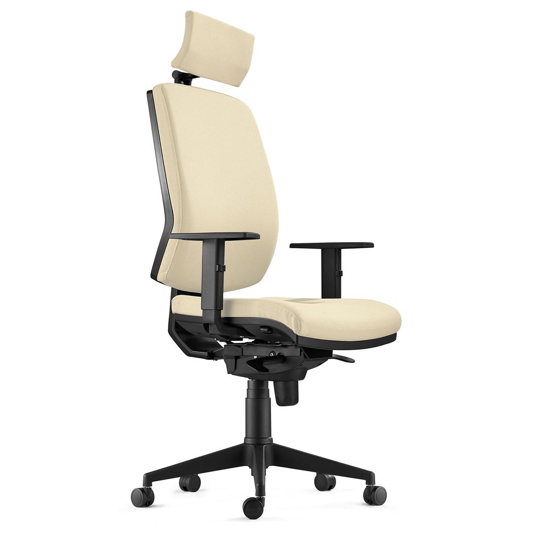 Sedia Ergonomica OLIVER, in Tessuto color Crema, con Poggiatesta e Soffice Imbottitura