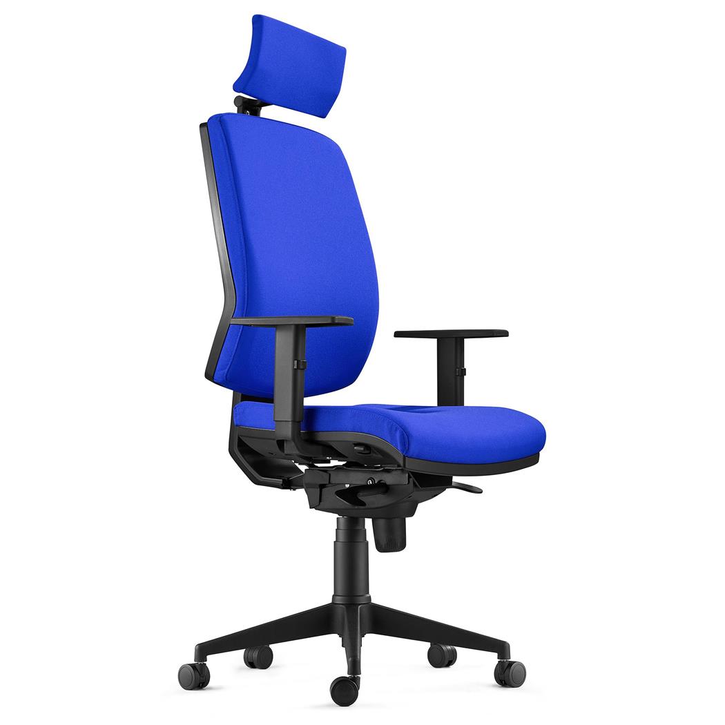 Sedia Ergonomica OLIVER, in Tessuto color Blu, con Poggiatesta e Soffice Imbottitura