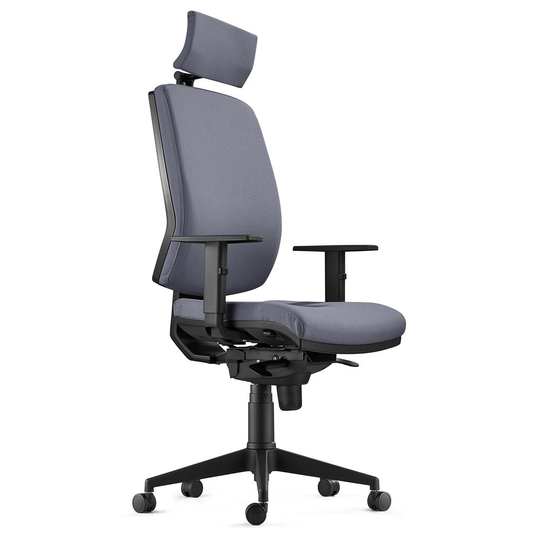 Sedia Ergonomica OLIVER, in Tessuto color Grigio, con Poggiatesta e Soffice Imbottitura