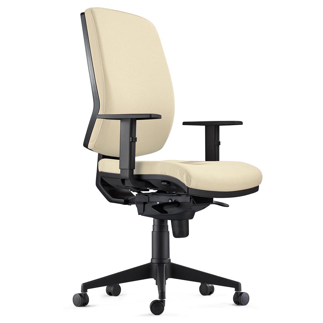 Sedia Ergonomica OLIVER, in Tessuto color Crema, con Braccioli Regolabili e Soffice Imbottitura