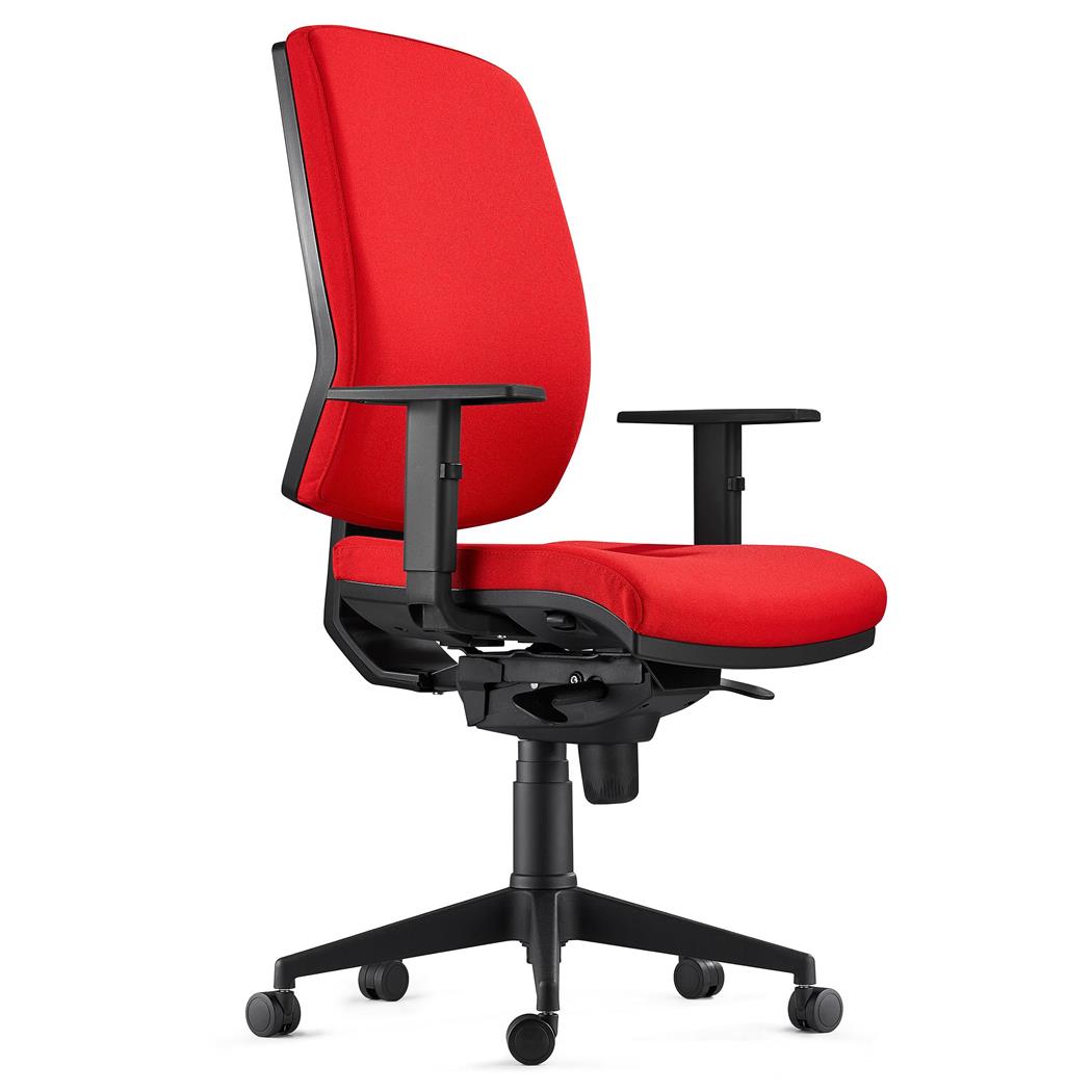 Sedia Ergonomica OLIVER, in Tessuto color Rosso, con Braccioli Regolabili e Soffice Imbottitura