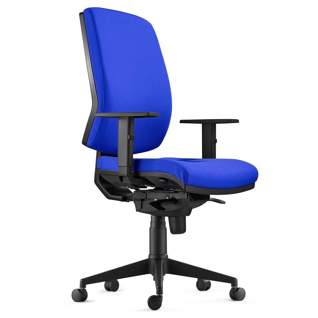 Sedia Ergonomica OLIVER, in Tessuto color Blu, con Braccioli Regolabili e Soffice Imbottitura