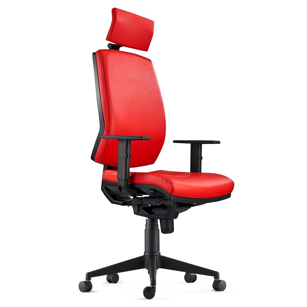 Sedia Ergonomica OLIVER, con Poggiatesta Integrato, in Pelle color Rosso