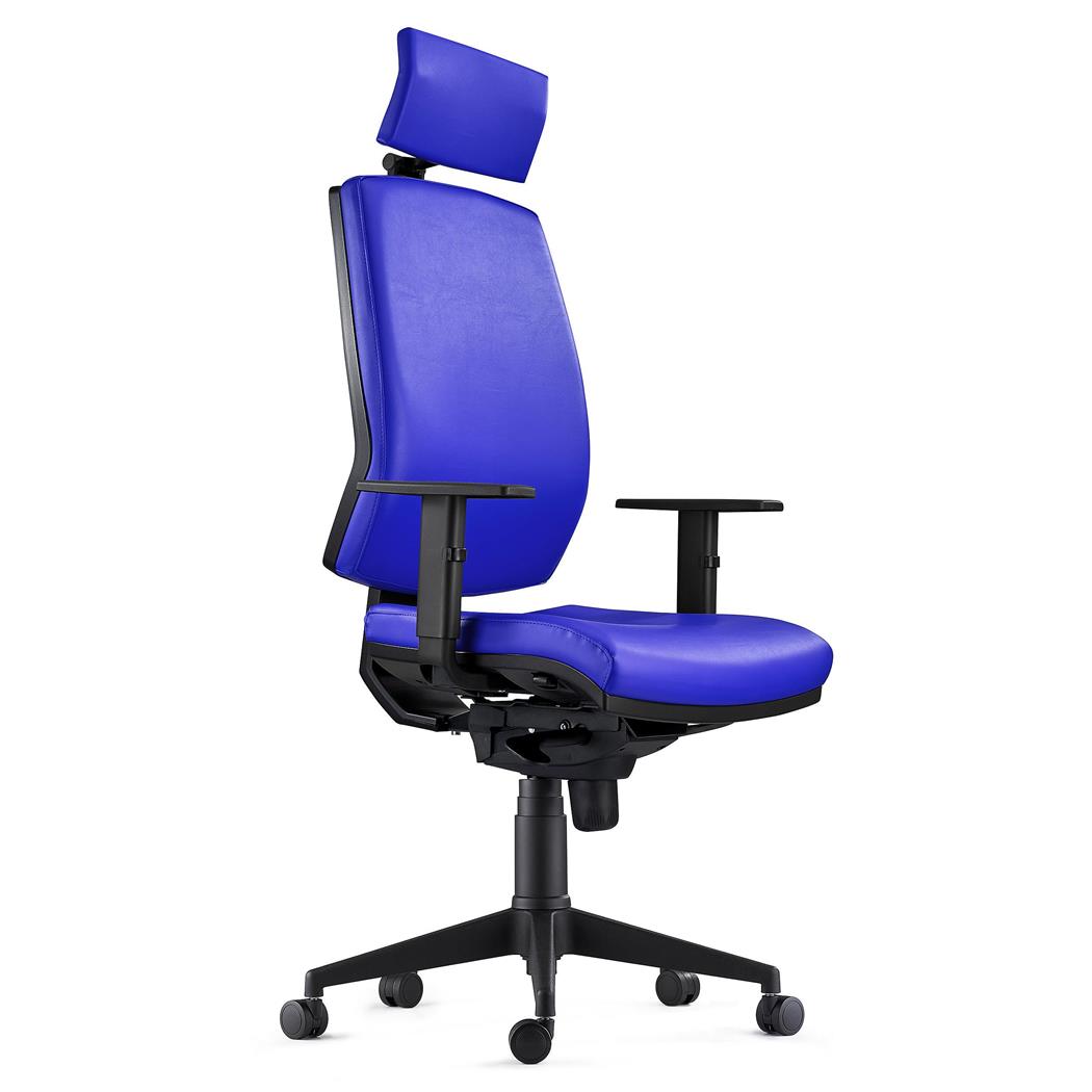 Sedia Ergonomica OLIVER, con Poggiatesta Integrato, in Pelle color Blu