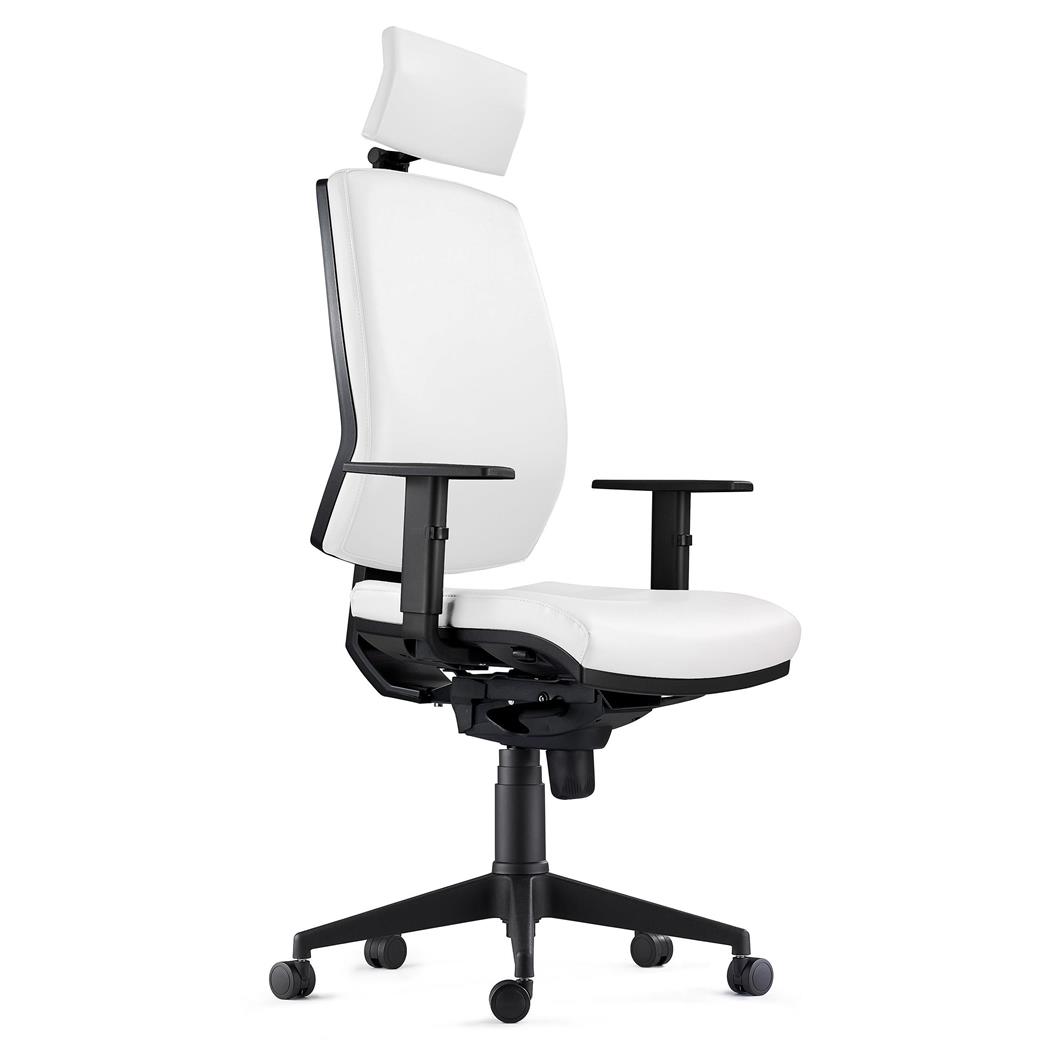 Sedia Ergonomica OLIVER, in Vera Pelle color Bianco e con Poggiatesta Integrato