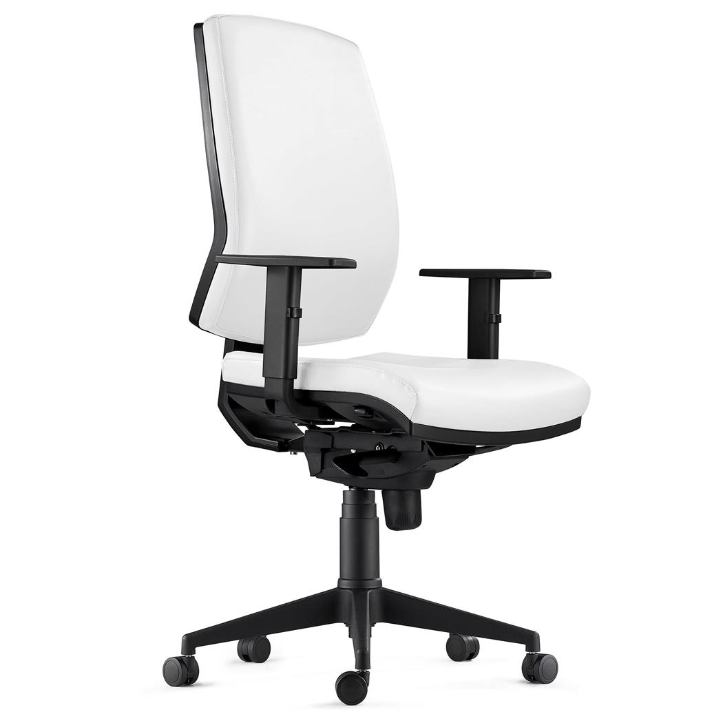 Sedia Ergonomica OLIVER, in Vera Pelle color Bianco, con Braccioli Regolabili 