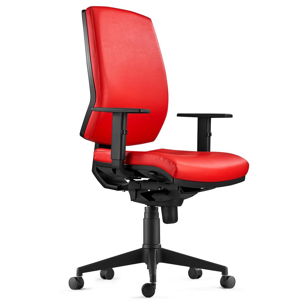 Sedia Ergonomica OLIVER, in Pelle color Rosso, con Braccioli Regolabili e Soffice Imbottitura